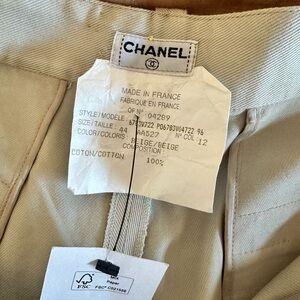 Chanel 100% Cotton Twill Pleated Trousers Signature Silver CC buttons